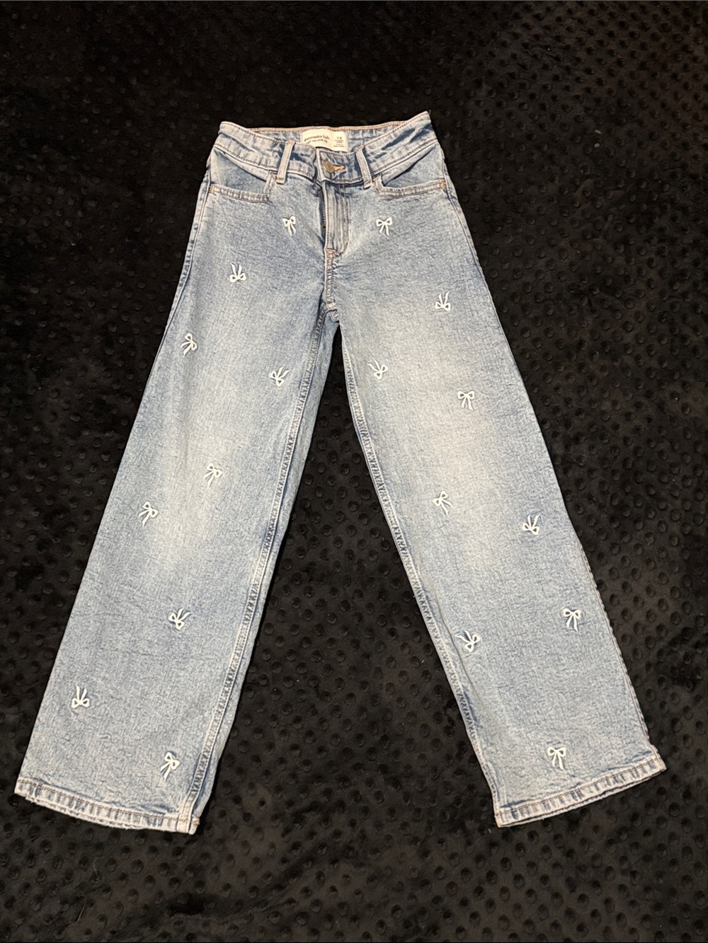 abercrombie kids Light Blue Wide-Leg Jeans with White Bow Embroidery